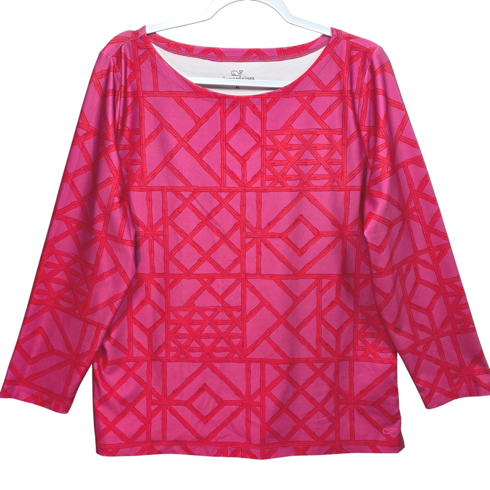 Vineyard Vines‎ Womens Rash Guard XL Pink Bamboo Lattice Print Performance Top